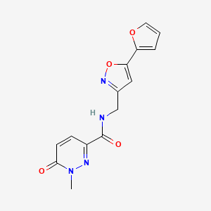 molecular formula C14H12N4O4 B6581736 N-{[5-(furan-2-yl)-1,2-oxazol-3-yl]methyl}-1-methyl-6-oxo-1,6-dihydropyridazine-3-carboxamide CAS No. 1209586-04-8
