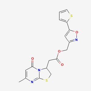 molecular formula C17H15N3O4S2 B6581751 [5-(thiophen-2-yl)-1,2-oxazol-3-yl]methyl 2-{7-methyl-5-oxo-2H,3H,5H-[1,3]thiazolo[3,2-a]pyrimidin-3-yl}acetate CAS No. 1209960-74-6