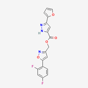 molecular formula C18H11F2N3O4 B6581766 [5-(2,4-difluorophenyl)-1,2-oxazol-3-yl]methyl 3-(furan-2-yl)-1H-pyrazole-5-carboxylate CAS No. 1297607-32-9