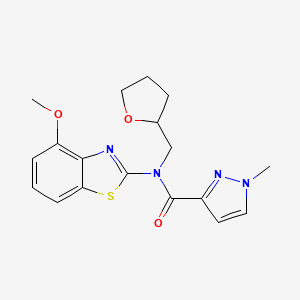 molecular formula C18H20N4O3S B6581842 N-(4-methoxy-1,3-benzothiazol-2-yl)-1-methyl-N-[(oxolan-2-yl)methyl]-1H-pyrazole-3-carboxamide CAS No. 1210311-98-0