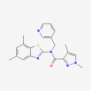 molecular formula C21H21N5OS B6581849 N-(5,7-dimethyl-1,3-benzothiazol-2-yl)-1,4-dimethyl-N-[(pyridin-3-yl)methyl]-1H-pyrazole-3-carboxamide CAS No. 1207050-10-9
