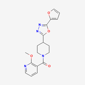 molecular formula C18H18N4O4 B6581912 3-{4-[5-(furan-2-yl)-1,3,4-oxadiazol-2-yl]piperidine-1-carbonyl}-2-methoxypyridine CAS No. 1209956-80-8