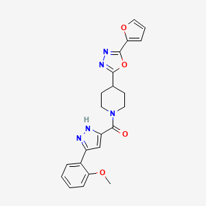 molecular formula C22H21N5O4 B6581922 4-[5-(furan-2-yl)-1,3,4-oxadiazol-2-yl]-1-[3-(2-methoxyphenyl)-1H-pyrazole-5-carbonyl]piperidine CAS No. 1319128-85-2