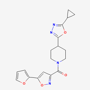 molecular formula C18H18N4O4 B6581931 4-(5-cyclopropyl-1,3,4-oxadiazol-2-yl)-1-[5-(furan-2-yl)-1,2-oxazole-3-carbonyl]piperidine CAS No. 1209299-62-6