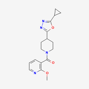 molecular formula C17H20N4O3 B6581938 3-[4-(5-cyclopropyl-1,3,4-oxadiazol-2-yl)piperidine-1-carbonyl]-2-methoxypyridine CAS No. 1210494-40-8