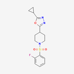 molecular formula C16H18FN3O3S B6581961 4-(5-cyclopropyl-1,3,4-oxadiazol-2-yl)-1-(2-fluorobenzenesulfonyl)piperidine CAS No. 1211737-73-3