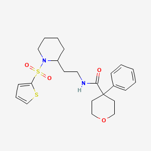 4-phenyl-N-{2-[1-(thiophene-2-sulfonyl)piperidin-2-yl]ethyl}oxane-4-carboxamide