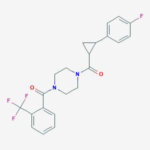 molecular formula C22H20F4N2O2 B6582338 1-[2-(4-fluorophenyl)cyclopropanecarbonyl]-4-[2-(trifluoromethyl)benzoyl]piperazine CAS No. 1209186-33-3
