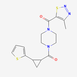 molecular formula C16H18N4O2S2 B6582348 1-(4-methyl-1,2,3-thiadiazole-5-carbonyl)-4-[2-(thiophen-2-yl)cyclopropanecarbonyl]piperazine CAS No. 1211209-46-9