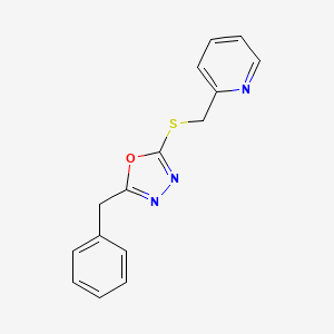 molecular formula C15H13N3OS B6582363 2-{[(5-benzyl-1,3,4-oxadiazol-2-yl)sulfanyl]methyl}pyridine CAS No. 1011916-14-5