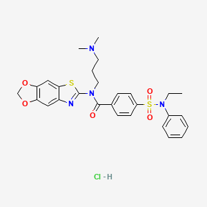 molecular formula C28H31ClN4O5S2 B6582381 N-[3-(dimethylamino)propyl]-N-{4,6-dioxa-10-thia-12-azatricyclo[7.3.0.0^{3,7}]dodeca-1(9),2,7,11-tetraen-11-yl}-4-[ethyl(phenyl)sulfamoyl]benzamide hydrochloride CAS No. 1135209-09-4