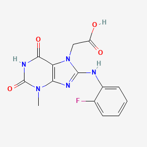 molecular formula C14H12FN5O4 B6582382 2-{8-[(2-fluorophenyl)amino]-3-methyl-2,6-dioxo-2,3,6,7-tetrahydro-1H-purin-7-yl}acetic acid CAS No. 946272-86-2