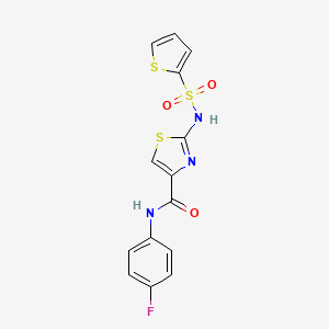 molecular formula C14H10FN3O3S3 B6582388 N-(4-fluorophenyl)-2-(thiophene-2-sulfonamido)-1,3-thiazole-4-carboxamide CAS No. 1021212-37-2