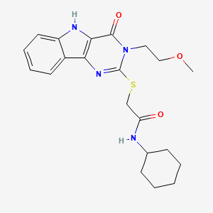 molecular formula C21H26N4O3S B6582496 N-cyclohexyl-2-{[3-(2-methoxyethyl)-4-oxo-3H,4H,5H-pyrimido[5,4-b]indol-2-yl]sulfanyl}acetamide CAS No. 888439-14-3