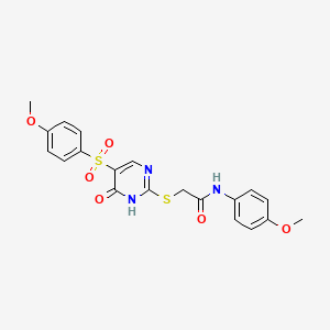 molecular formula C20H19N3O6S2 B6582499 2-{[5-(4-methoxybenzenesulfonyl)-6-oxo-1,6-dihydropyrimidin-2-yl]sulfanyl}-N-(4-methoxyphenyl)acetamide CAS No. 1021227-28-0