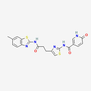 molecular formula C20H17N5O3S2 B6582501 N-(4-{2-[(6-methyl-1,3-benzothiazol-2-yl)carbamoyl]ethyl}-1,3-thiazol-2-yl)-6-oxo-1,6-dihydropyridine-3-carboxamide CAS No. 1040644-20-9