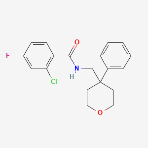 2-chloro-4-fluoro-N-[(4-phenyloxan-4-yl)methyl]benzamide