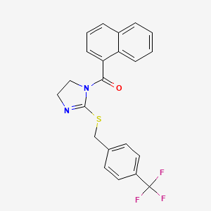 molecular formula C22H17F3N2OS B6582617 1-(naphthalene-1-carbonyl)-2-({[4-(trifluoromethyl)phenyl]methyl}sulfanyl)-4,5-dihydro-1H-imidazole CAS No. 919712-23-5