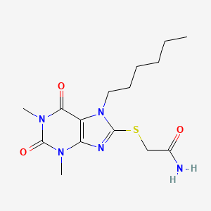 molecular formula C15H23N5O3S B6582627 2-((7-hexyl-1,3-dimethyl-2,6-dioxo-2,3,6,7-tetrahydro-1H-purin-8-yl)thio)acetamide CAS No. 385392-57-4