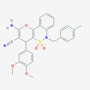 4-amino-6-(3,4-dimethoxyphenyl)-9-[(4-methylphenyl)methyl]-8,8-dioxo-3-oxa-8lambda6-thia-9-azatricyclo[8.4.0.0^{2,7}]tetradeca-1(14),2(7),4,10,12-pentaene-5-carbonitrile