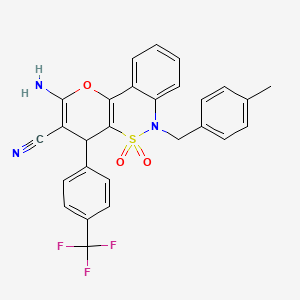 4-amino-9-[(4-methylphenyl)methyl]-8,8-dioxo-6-[4-(trifluoromethyl)phenyl]-3-oxa-8lambda6-thia-9-azatricyclo[8.4.0.0^{2,7}]tetradeca-1(14),2(7),4,10,12-pentaene-5-carbonitrile