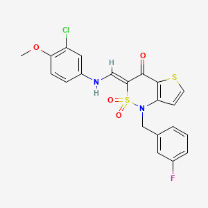 molecular formula C21H16ClFN2O4S2 B6582716 (3Z)-3-{[(3-chloro-4-methoxyphenyl)amino]methylidene}-1-[(3-fluorophenyl)methyl]-1H,3H,4H-2lambda6-thieno[3,2-c][1,2]thiazine-2,2,4-trione CAS No. 894686-18-1