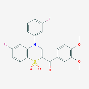 molecular formula C23H17F2NO5S B6582736 2-(3,4-dimethoxybenzoyl)-6-fluoro-4-(3-fluorophenyl)-4H-1lambda6,4-benzothiazine-1,1-dione CAS No. 1114652-72-0