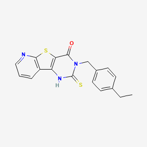 molecular formula C18H15N3OS2 B6582844 5-[(4-ethylphenyl)methyl]-4-sulfanylidene-8-thia-3,5,10-triazatricyclo[7.4.0.0?,?]trideca-1(9),2(7),10,12-tetraen-6-one CAS No. 1019138-26-1