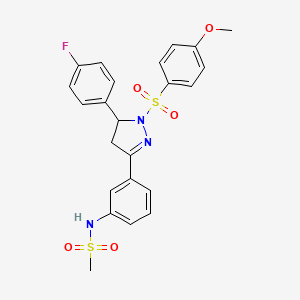 molecular formula C23H22FN3O5S2 B6582862 N-{3-[5-(4-fluorophenyl)-1-(4-methoxybenzenesulfonyl)-4,5-dihydro-1H-pyrazol-3-yl]phenyl}methanesulfonamide CAS No. 851782-19-9