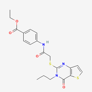 molecular formula C20H21N3O4S2 B6582938 ethyl 4-[2-({4-oxo-3-propyl-3H,4H-thieno[3,2-d]pyrimidin-2-yl}sulfanyl)acetamido]benzoate CAS No. 1252877-13-6