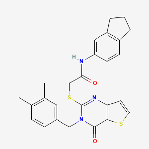 molecular formula C26H25N3O2S2 B6583110 N-(2,3-dihydro-1H-inden-5-yl)-2-({3-[(3,4-dimethylphenyl)methyl]-4-oxo-3H,4H-thieno[3,2-d]pyrimidin-2-yl}sulfanyl)acetamide CAS No. 1252918-34-5