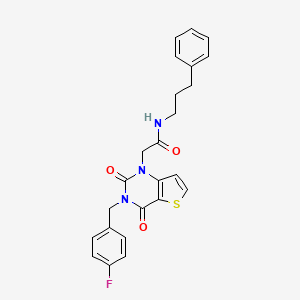 molecular formula C24H22FN3O3S B6583129 2-{3-[(4-fluorophenyl)methyl]-2,4-dioxo-1H,2H,3H,4H-thieno[3,2-d]pyrimidin-1-yl}-N-(3-phenylpropyl)acetamide CAS No. 1252923-06-0