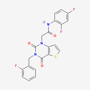 molecular formula C21H14F3N3O3S B6583164 N-(2,4-difluorophenyl)-2-{3-[(2-fluorophenyl)methyl]-2,4-dioxo-1H,2H,3H,4H-thieno[3,2-d]pyrimidin-1-yl}acetamide CAS No. 1252917-08-0