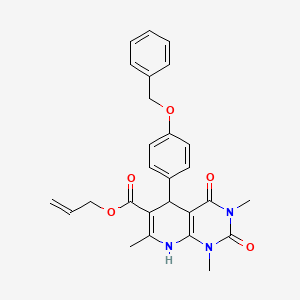 molecular formula C27H27N3O5 B6583341 prop-2-en-1-yl 5-[4-(benzyloxy)phenyl]-1,3,7-trimethyl-2,4-dioxo-1H,2H,3H,4H,5H,8H-pyrido[2,3-d]pyrimidine-6-carboxylate CAS No. 622362-19-0