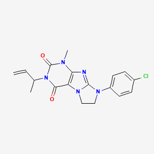 molecular formula C18H18ClN5O2 B6583385 3-(but-3-en-2-yl)-8-(4-chlorophenyl)-1-methyl-1H,2H,3H,4H,6H,7H,8H-imidazo[1,2-g]purine-2,4-dione CAS No. 877818-32-1