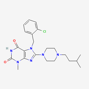 molecular formula C22H29ClN6O2 B6583419 7-(2-chlorobenzyl)-8-(4-isopentylpiperazin-1-yl)-3-methyl-1H-purine-2,6(3H,7H)-dione CAS No. 902034-34-8