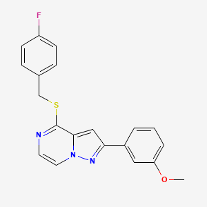 molecular formula C20H16FN3OS B6583538 4-{[(4-fluorophenyl)methyl]sulfanyl}-2-(3-methoxyphenyl)pyrazolo[1,5-a]pyrazine CAS No. 1242964-37-9