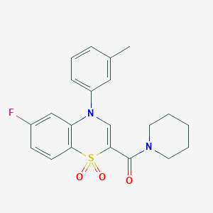 molecular formula C21H21FN2O3S B6583876 6-fluoro-4-(3-methylphenyl)-2-(piperidine-1-carbonyl)-4H-1lambda6,4-benzothiazine-1,1-dione CAS No. 1251593-29-9