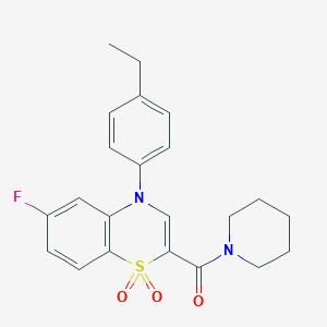molecular formula C22H23FN2O3S B6583881 4-(4-ethylphenyl)-6-fluoro-2-(piperidine-1-carbonyl)-4H-1lambda6,4-benzothiazine-1,1-dione CAS No. 1251624-53-9