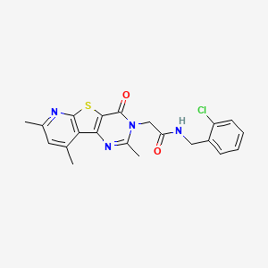 molecular formula C21H19ClN4O2S B6583901 N-[(2-chlorophenyl)methyl]-2-{4,11,13-trimethyl-6-oxo-8-thia-3,5,10-triazatricyclo[7.4.0.0^{2,7}]trideca-1(13),2(7),3,9,11-pentaen-5-yl}acetamide CAS No. 1243058-45-8