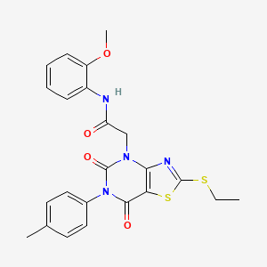 molecular formula C23H22N4O4S2 B6583903 2-[2-(ethylsulfanyl)-6-(4-methylphenyl)-5,7-dioxo-4H,5H,6H,7H-[1,3]thiazolo[4,5-d]pyrimidin-4-yl]-N-(2-methoxyphenyl)acetamide CAS No. 1251562-40-9