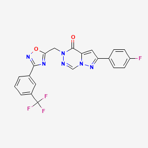 molecular formula C21H12F4N6O2 B6583931 2-(4-fluorophenyl)-5-({3-[3-(trifluoromethyl)phenyl]-1,2,4-oxadiazol-5-yl}methyl)-4H,5H-pyrazolo[1,5-d][1,2,4]triazin-4-one CAS No. 1251687-59-8