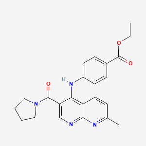 molecular formula C23H24N4O3 B6583975 ethyl 4-{[7-methyl-3-(pyrrolidine-1-carbonyl)-1,8-naphthyridin-4-yl]amino}benzoate CAS No. 1251672-31-7