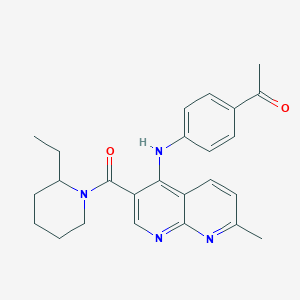 1-(4-{[3-(2-ethylpiperidine-1-carbonyl)-7-methyl-1,8-naphthyridin-4-yl]amino}phenyl)ethan-1-one