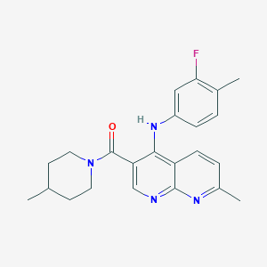 molecular formula C23H25FN4O B6584036 N-(3-fluoro-4-methylphenyl)-7-methyl-3-(4-methylpiperidine-1-carbonyl)-1,8-naphthyridin-4-amine CAS No. 1251600-39-1