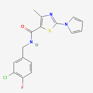 molecular formula C16H13ClFN3OS B6584220 N-[(3-chloro-4-fluorophenyl)methyl]-4-methyl-2-(1H-pyrrol-1-yl)-1,3-thiazole-5-carboxamide CAS No. 1251602-41-1
