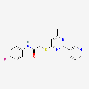 molecular formula C18H15FN4OS B6584326 N-(4-fluorophenyl)-2-{[6-methyl-2-(pyridin-3-yl)pyrimidin-4-yl]sulfanyl}acetamide CAS No. 1251620-31-1