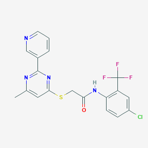 molecular formula C19H14ClF3N4OS B6584332 N-[4-chloro-2-(trifluoromethyl)phenyl]-2-{[6-methyl-2-(pyridin-3-yl)pyrimidin-4-yl]sulfanyl}acetamide CAS No. 1251587-72-0
