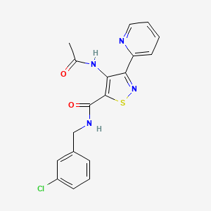 N-[(3-chlorophenyl)methyl]-4-acetamido-3-(pyridin-2-yl)-1,2-thiazole-5-carboxamide