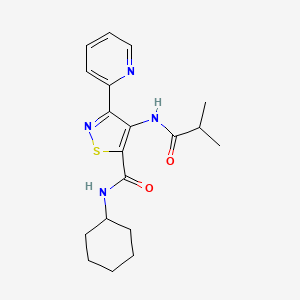 molecular formula C19H24N4O2S B6584407 N-cyclohexyl-4-(2-methylpropanamido)-3-(pyridin-2-yl)-1,2-thiazole-5-carboxamide CAS No. 1251618-38-8